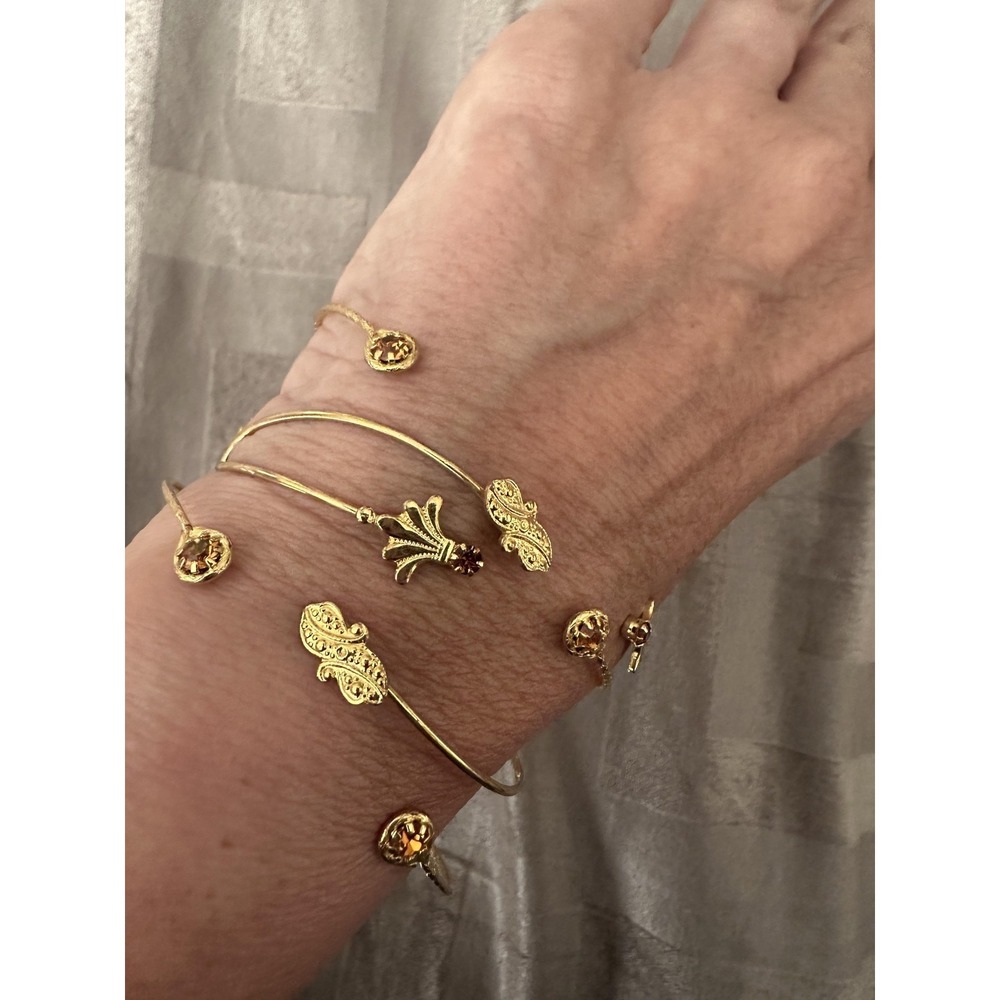 Alex & Ani Cinerama Jewelry Goldtone Cuff Bangle Set of 5 Adjustable Topaz Color